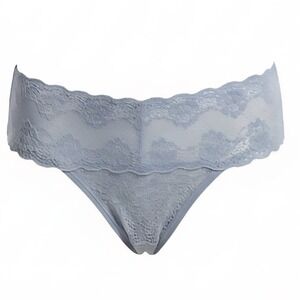 Natori Lace Trimmed‎ Thong Panty Blue One Size OS